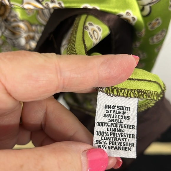 Sangria Womens Midi Dress 12 Chocolate Brown Green Floral Side Zip Ruching Party - Picture 8 of 13